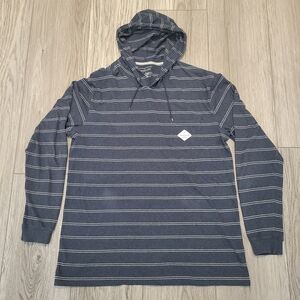 Quiksilver Men's Navy Blue Hooded Long-Sleeve Striped Hooded Shirt Large